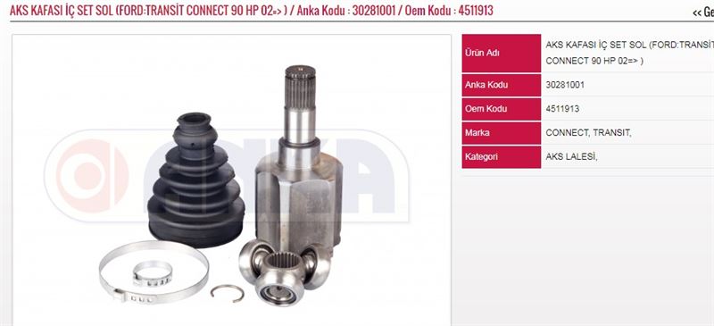 ANK-30281001 Aks Kafasi Ic Set Sol Transit Connect 90 Hp 2002 -