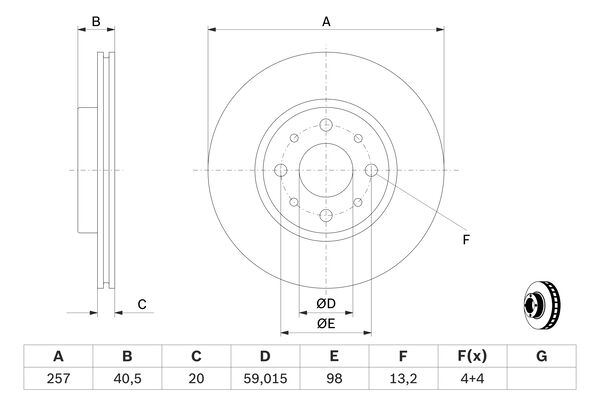 BOSCH 0986479W68 (0986478515) Ön Fren Diski Doblo 01> Albea Ym Punto 01>Brava Bravo- 1.3mtj 06>(257.4x20x4dlxhv