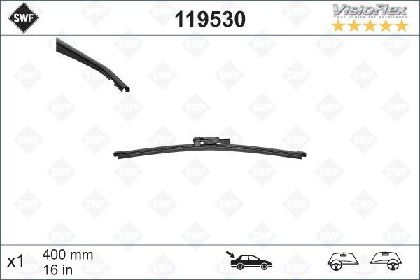 VALEO 119530 Swf Visioflex Flat Blade X1 400 Mm Arka Mercedes Benz Viano. Fiat Doblo