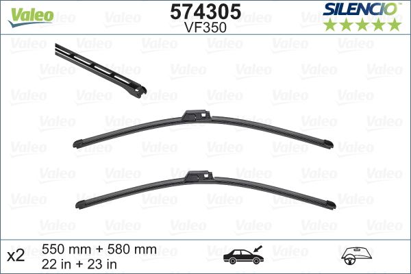 VALEO 574305 Valeo Silencio X-Trm Flat Blade Vm350 X2 550 580 Mm Audi A4 Cabr. 03; 02>