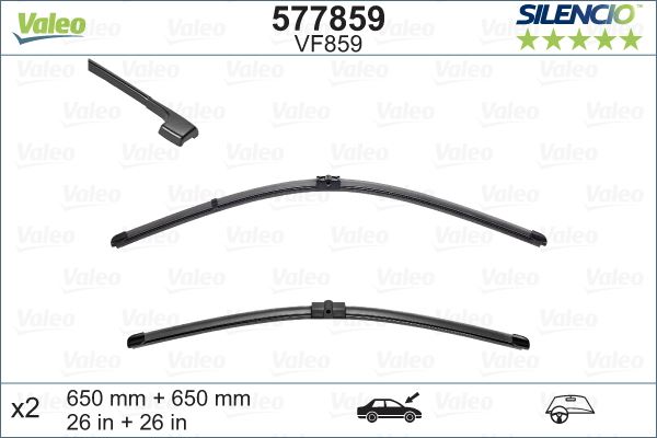 VALEO 577859 Valeo Silencio X-Trm Flat Blade Vm859 X2 650 650 Mm Volkswagen Touareg I 02/2002>09/2007 ; Pors