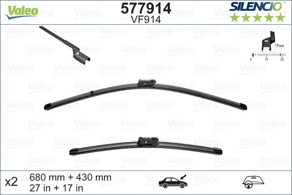 VALEO 577914 Valeo Silencio X-Trm Flat Blade X2 680 430 Mm Jaguar Xe Xf