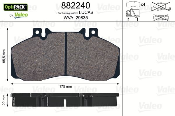 VALEO 882240 Fren Balatasi Arka Mercedes Sprinter B905 01>06