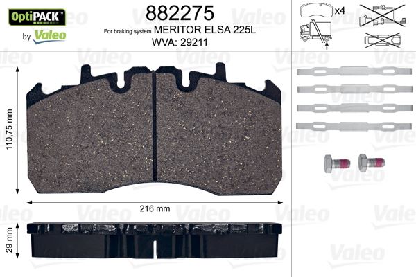 VALEO 882275 Disk Fren Balatasi Optipack Kogel Trax / Meritor Elsa 225