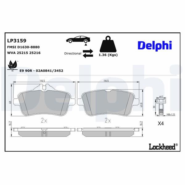 DELPHI LP3159 Fren Balatasi Arka Mercedes W176 C117 X156 W166 X166 C292 R172