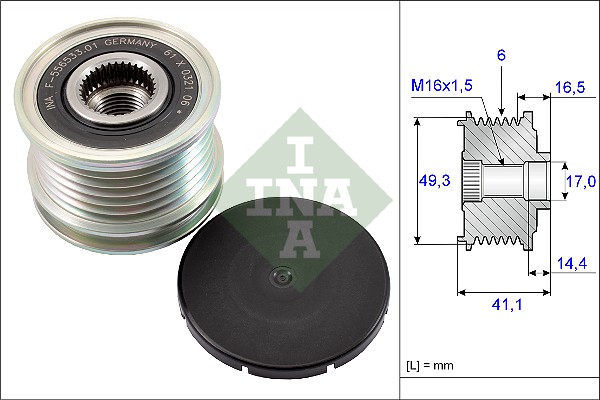 INA 535017810 Alternatör Şarj Dinamo Kasnaği Grandland-P207-P208-P308-P508-P3008-P5008-Partner Tepee-Berlingo-C3 -C4-C5-Ds3-Ds4 1.6 Vti-Thp Mini Cooper 06 > 6 Kanal