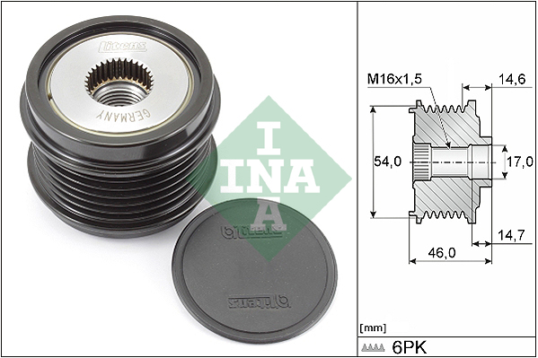 INA 535030810 Alternatör Şarz Dinamosu Kasnaği Peugeot Opel Grandland-Crossland-Combo E 17> Peugeot P308-P3008-P 5008-Expert-Partner 13> Citroen Berlingo-Jumpy-C3-C4-Ds4-Ds5 1.6 Hdi-Bluehdi 6 Kanal