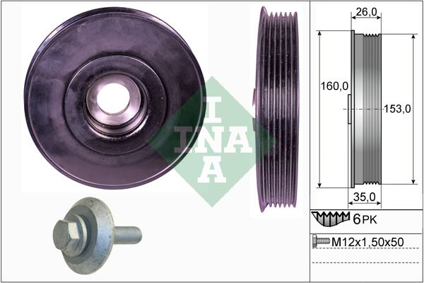 INA 544007920 Krank Kasnaği P107-207-P307-P308-P406-P407-Partner-Berlingo-C1-C2-C3-C4-Xsara-Focus Ii-Fiesta 02> 1.4-1.6 Hdi-Tdci Volvo C30 06>12 1.6d S40 Ii 05>12 1.6d V50 05>12 1.6d Mazda Ii 1.4cd Iii 1.6di