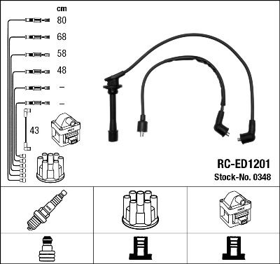 NGK 0348 Buji Kablosu Daihatsu Applause 1.6l Hd 16v A101 A111 89-> / Feroza 1.6l 89-97 Rc-Ed1201