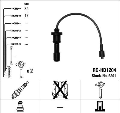 NGK 6301 Buji Kablosu Hyundai Sonata 2.0l 4g63 16v Dohc 99-> 2 Li Bobin Kablosu Rc-Hd1204