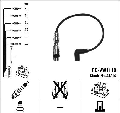 NGK 44316 Buji Kablosu Takim Golf 5-6-Jetta-Polo-A3-Leon-Ibiza 4-Octavia-Fabia-1.2-1.4tsi Cbzb-Caxa-Bmy