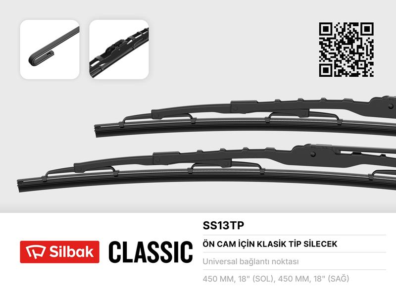 SILBAK SS13TP Silecek Süpürgesi 450mm Taunus 1.6-2 Gts Pimli-Ford Granada Consol-Isuzu Ks 22-Nkr-Favorit-Kia Shuma -Sephia-Pregio-Besta-Mitsubushi Canter Kamyon-L300-Bmw 315-316-Leyland 30-Fatih-Bmc Tm25