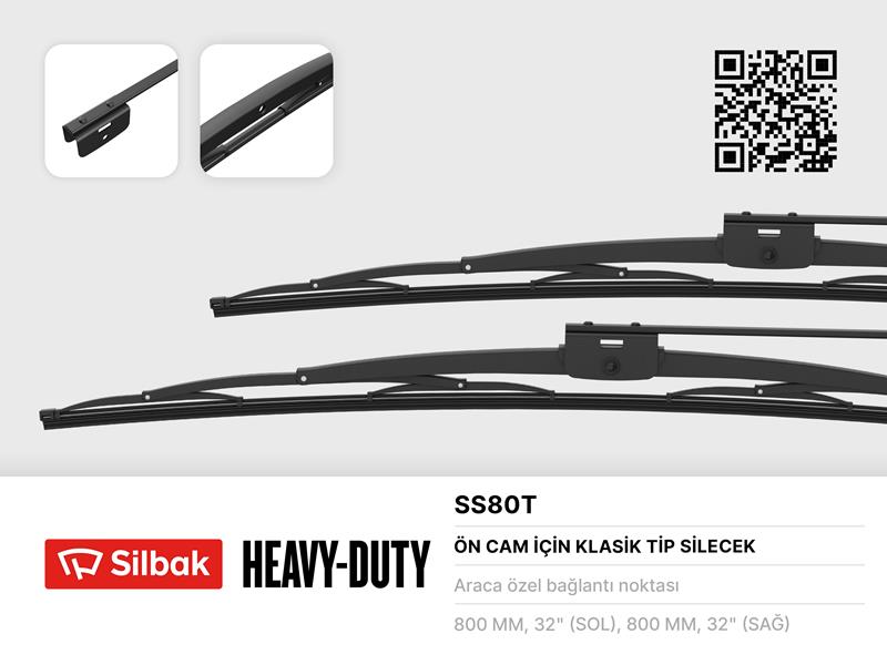 SILBAK SS80T Silecek Süpürgesi 800mm Isuzu Midibus-Turkuaz-Iveco M25-M29-Cobra 160/Bmc Belde 220 Ym 08>Temsa Pres Tij /Midibüs 08>Mb 0303-V8-80cm 08>Temsa Diamond 08>Iveco M23-M50 08>Mb 0402-0405-Otokar M3000 Vidal