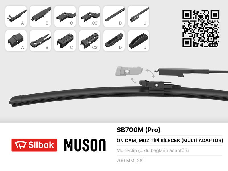 SILBAK SB700M Silecek Süpürgesi Muz Tipi Grafitli 700mm 6 Aparatli Transit V184-V347-V348 01>14