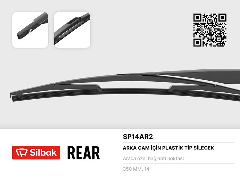 SILBAK SP14AR2 Silecek Süpürgesi Arka Plastik Tip Nemo-Bipper-Fiorino 08> Boy:350mm