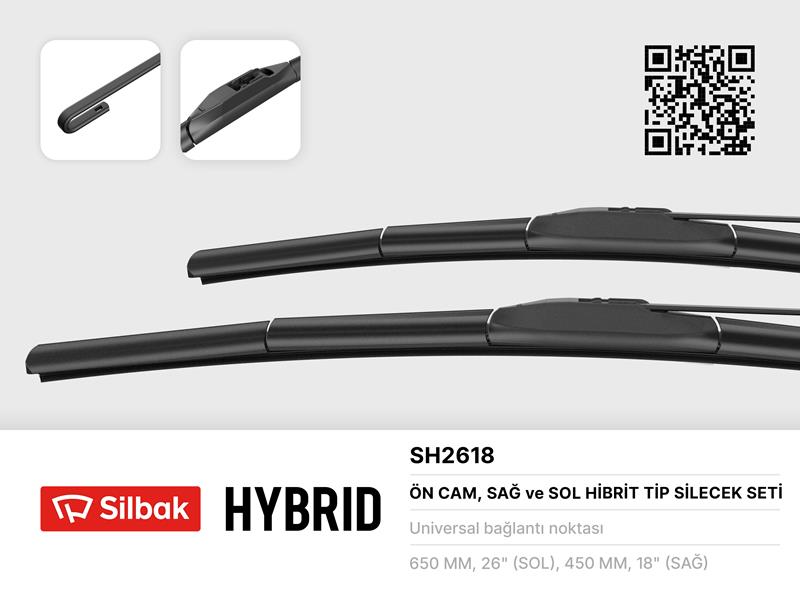 SILBAK SH2618 Silecek Süpürgesi 650/450mm Muz Tipi Civi 9.10 Hatchback Fk/Fn . Fc/Fk 02/12-Ioniq 03/16-Outlan Hyundai Ioniq 6 Ce 10-22