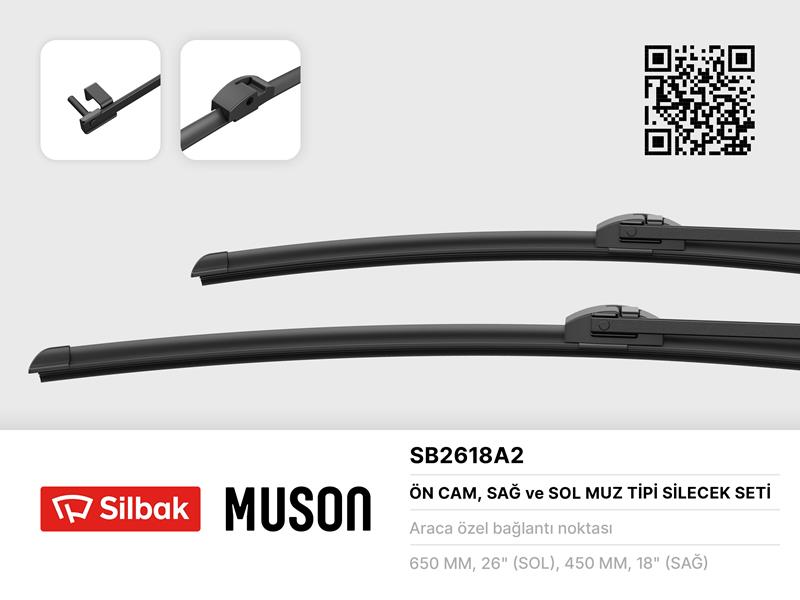 SILBAK SB2618A2 Silecek Süpürgesi 650/450mm Muz Tipi Bmw 5 Serisi Touring - 7 Serisi 03/10