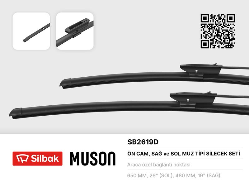 SILBAK SB2619D Silecek Süpürgesi On 650/480mm Nemo-Bipper-Fiorino 08>