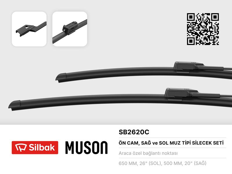 SILBAK SB2620C Silecek Süpürgesi 650/500mm Muz Tipi Ford Focus Iv 17>Volvo C30 06> Volvo S40/V50 06> Volvo S80 06> Togg T10x 06-23