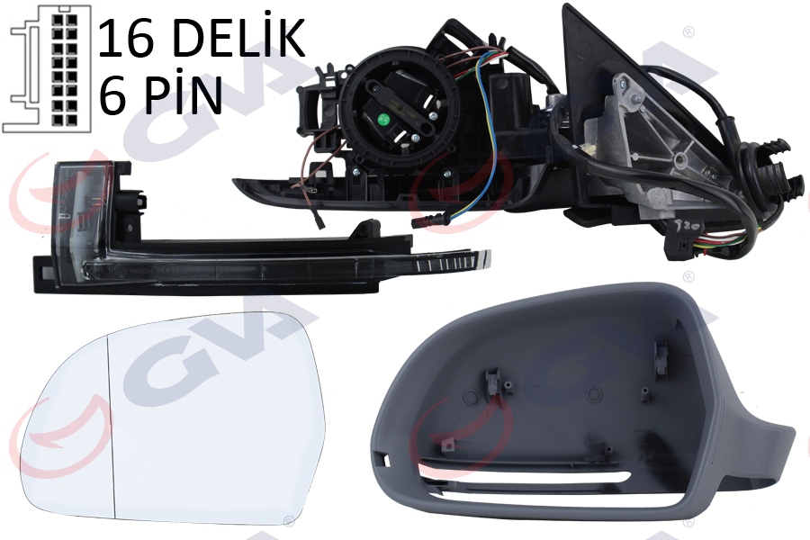 GVA 1075941 Diş Dikiz Aynasi Sol A4 08> Elektrikli Isitmali Astarli Asferik 6 Fiş Vm-018ehpal