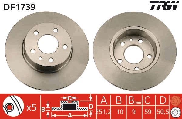 TRW DF1739 Arka Fren Diski Alfa Romeo 147 01>10 156 97>05 164 92>98 251.5x10x50.6mm
