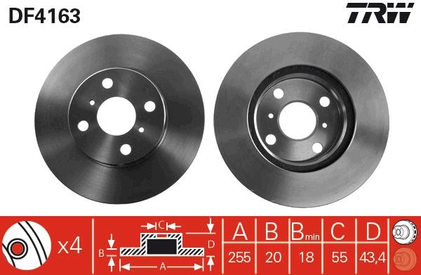 WBD1270 Fren Diski On Havali 4 Bjn 254,9x20x55,1x43 Toyota Yaris 1.0i 1999-2005 / Yaris 1.3i 1999-2005 / Yaris 1.4 D-4d 1999-2005 / Yaris 1.5 Vvt-I 1999-2005
