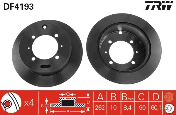 TRW DF4193 Arka Fren Diski Dolu Tip Mitsubishi Lancer 1.6l 4g18 Cs3a 03-08 262 Çap X 4 Bijon - Takım Disk F Iyatıdır