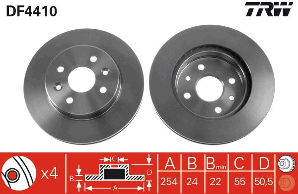 TRW DF4410 Ön Fren Diski Hava Kanalli Kia Rio 1.5l A5d Dohc Yumurta Kasa 03-05 / 1.3l A3e Sohc Yumurta Kasa 0 3-05 254 Çap X 4 Bijon - Takım Disk Fiyatıdır