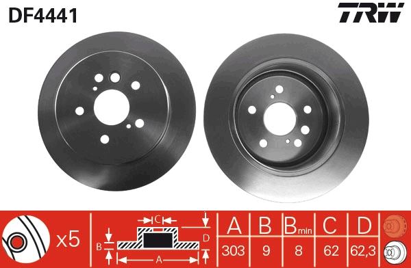 TRW DF4441 Arka Fren Diski Dolu Tip Toyota Rav4 2.0l 1az-Fe Aca21 01-05 303 Çap X 5 Bijon - Takım Disk Fiya Tıdır