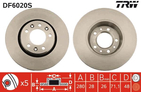 TRW DF6020S Ön Fren Diski Expert-Jumpy-Scudo-Proace 07> 280x28x5 Havali Abs Siz Araçlar İçin