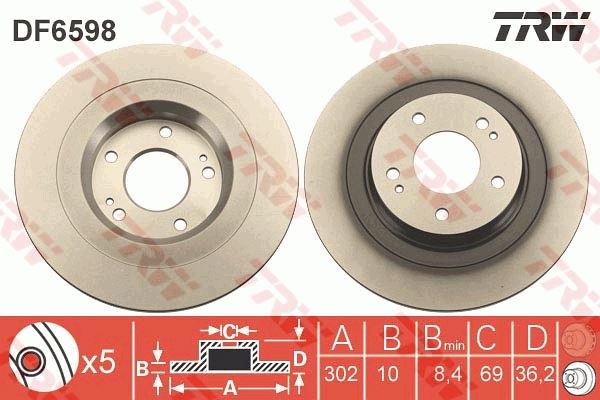 TRW DF6598 Arka Fren Aynasi Dolu Tip P4008-C4 Aircross 1.6-1.8 12 > / Mitsubishi Asx 1.6l 9hd Dv6 Di-D Ga7w 1 5-> 302 Çap X 5 Bijon - Takım Disk Fiyatıdır