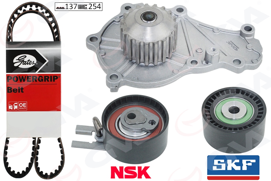 GVA 59WPK4315 Devirdaimli Triger Seti 137x254 P206-P207-P307-P308-P407-P3008-Expert-Partner-Berlingo-Jumpy-C2-C3 -C4-C5-Xsara-Focus Ii-Fiesta V-Vi Volvo S40-C30-V50-Fiat Scudo Euro4 1.6 Hdi-Tdci