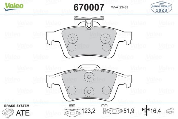 VALEO 670007 Arka Balata Focus Ii Cmax 03> Connect 02> Laguna Iii 07> Opel Vectra C 02> Signum 03> Citroen C5 08> Peugeot P508 10>18