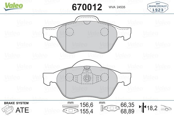 VALEO 670012 Ön Balata Megane Ii 02> Scenic Ii 02> Clio Iii 05> 1.5dci 1.6 16v 2.0 16v