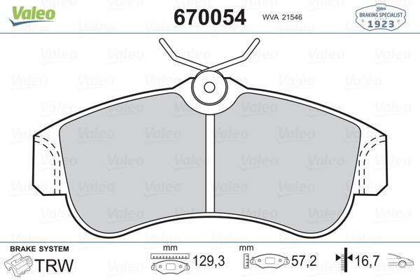 VALEO 670054 Ön Fren Balata Nissan Primera 1.6l Ga16de P11 97-98