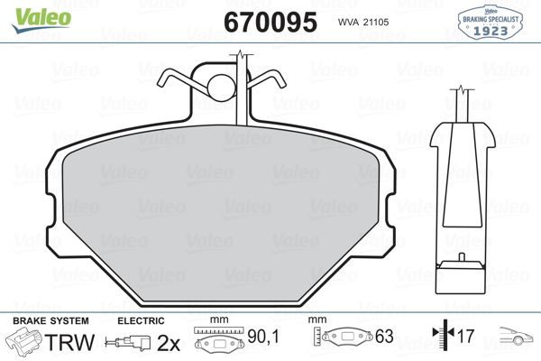 VALEO 670095 Ön Balata Fişli Tmpr-Tipo Uno 1.4-1.6 Panda 85-04