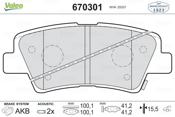 VALEO 670301 Arka Fren Balata Hyundai Accent Blue 1.4l 1.6l Benzinli 10-> 1.6l Crdi Dizel 10-> / Elantra 1.6l D4fb 11-> / Kia Rio 1.4l D4fc Dizel - 6 Vites 14-> / Soul 1.6l Cvvt 09->