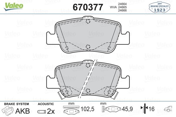 VALEO 670377 Arka Fren Balata Toyota Auris. Corolla 1.33l 1.6l 1nr-Fe 1zr-Fae Nre180 Zre181 Zre185 12-> 1.4l 1nd-Ftv D-4d Nde150 Nde180 07->
