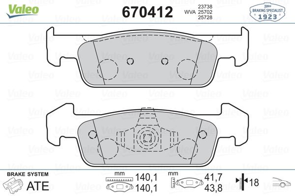 VALEO 670412 Ön Balata Clio Iv 1.2 1.5dci 12 > Dacia Sandero Ii 1.2.1.2 Lpg 2012 > Logan 12 > 140.2x18x42