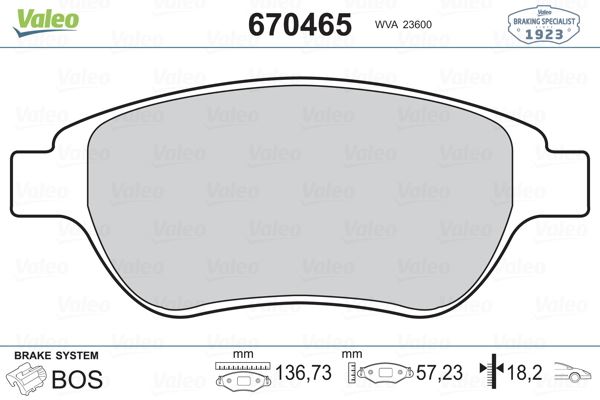 VALEO 670465 Ön Fren Balatasi Peugeot P207 06> P307 00> Partner 03> Citroen Berlingo 00> C3 02> C4 04> Xsara 00> Fiat Doblo 01>