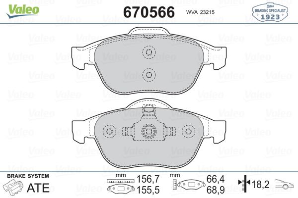 VALEO 670566 Ön Fren Balatasi Renault Laguna Ii 01>05 Laguna Iii 07>15 Megane Ii 02>