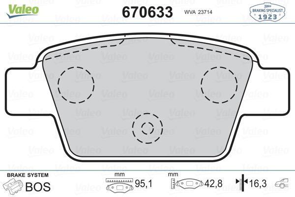 VALEO 670633 Arka Fren Balatasi Fiat Stilo 02> Linea 07> Bravo Ii 07>14 Alfa Romeo Mito 08> Multipla 99>