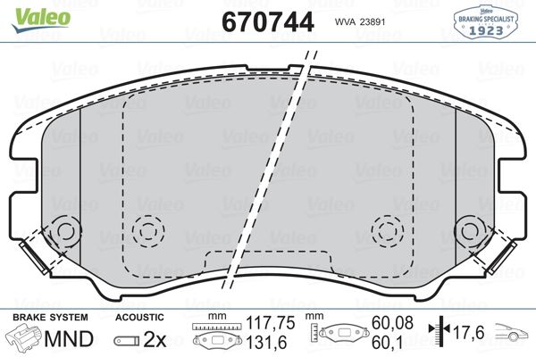 VALEO 670744 Ön Fren Balata Hyundai Sonata 2.0l Crdi 98-04 2.0l Vvti Gls 05-> / Santafe 2.0l D4ea Crdi 04-> / Tuc Son 2.0l D4ea Crdi 04-10 / Kia Soul 1.6l Cvvt 09-> / Sportage 2.0l Crdi 04->