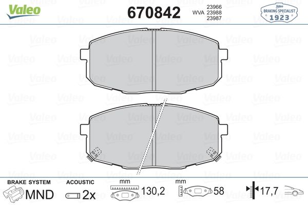 VALEO 670842 Ön Fren Balata Hyundai İ30 1.6l D4fb Crdi Dizel 07-11 1.4l 1.6l Benzinli 08-> / Kia Cerato 1.6l Ben Zinli 10-> / Ceed 1.4l 1.6l Benzinli 07-> - Aşınma Ikaz Soketli