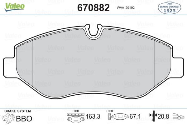 VALEO 670882 Fren Balatasi On Mercedes W639 W447 B906 . Vw Crafter 30-35-50