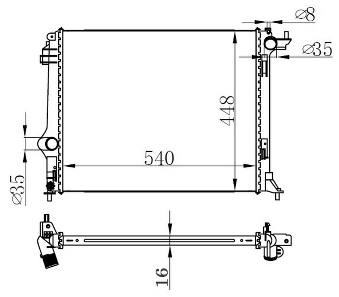 ORIS BRN090016 Motor Su Radyatörü Grand Scenic Iv 15> Megane Iv 15> Scenic Iv 15> 1.2 Tce 1.3 Tce 1.5dci Brazing 540x448x16