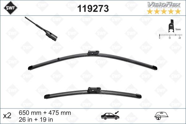 VALEO 119273 Silecek On 650 Mm / 475 Mm Tesla Model Y 5yjy 2019> Model 3 5yj3 2018> Vw Passat B8 T-Roc Arteon