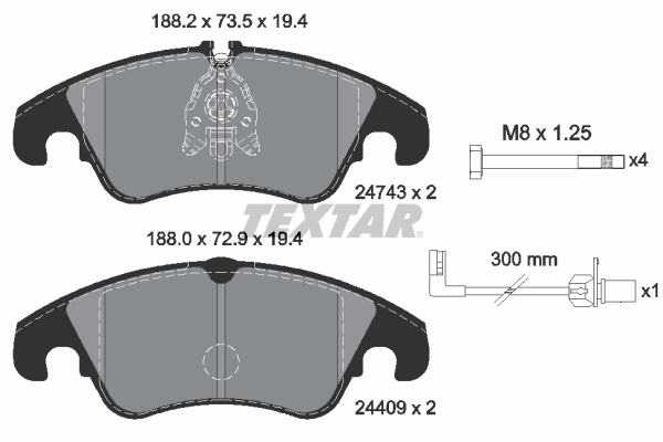 TEXTAR 2474301 Ön Balata Fişli Audi A4-A5-A6-A7-Q5 2008 >