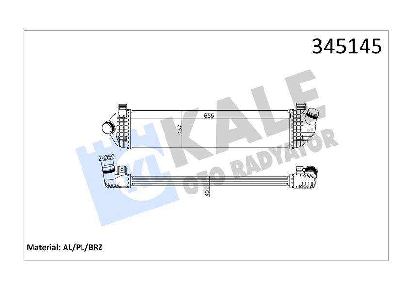 KALE 345145 Turbo Radyatörü Intercooler Volvo C30 06-12 -S40 04 > V50 04 > 1.6d-2.0d- C70 2.0d 08 > 658x157