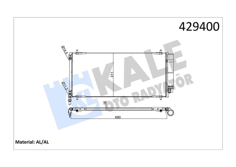 KALE 200ABC050 Klima Radyatörü Kondansatörü Peugeot P407 05>10 P607 04>11 Citroen C5 Iii 08>11 C6 06>12 2.2-2.7 H Di
